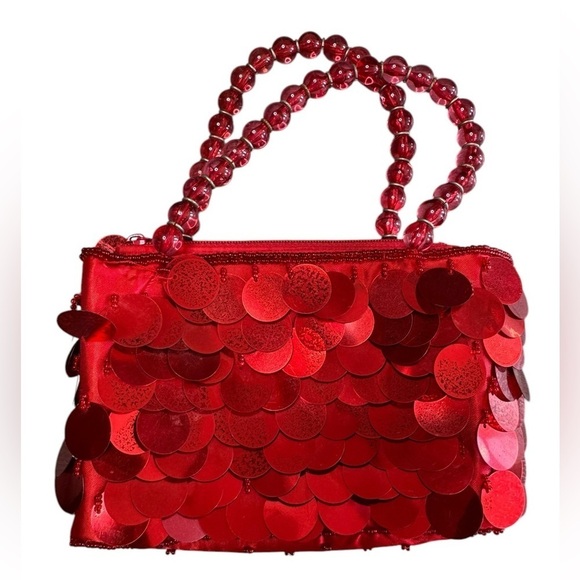 Vintage Y2K Mini Ruby Red Embellished Sequin Beaded La Regale Purse Handbag - Picture 1 of 9